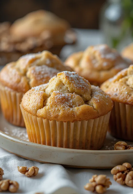 Muffins cu scorțișoară și nucă servite