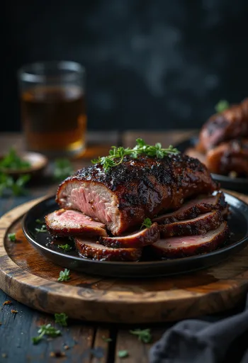 Pulpă de mistreț BBQ afumată pe tocător