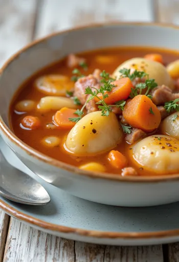 Gulaș fals bogat condimentat cu legume și boia de ardei.