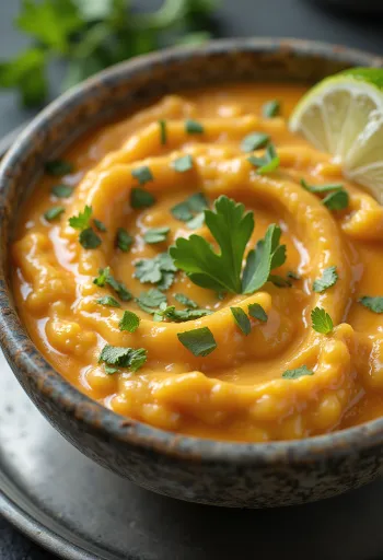 Sos curry thailandez cu lapte de cocos servit