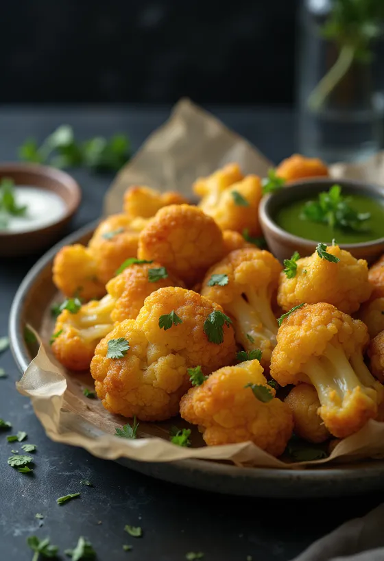 Pakora cu conopidă, servire crocantă și condimentată
