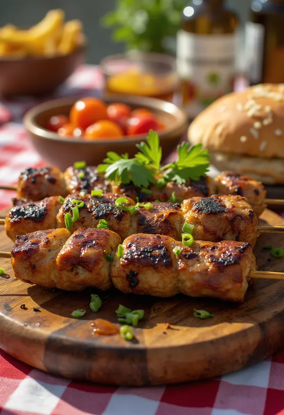 Kebab din carne de cămilă servit cu salată proaspătă și lipie.