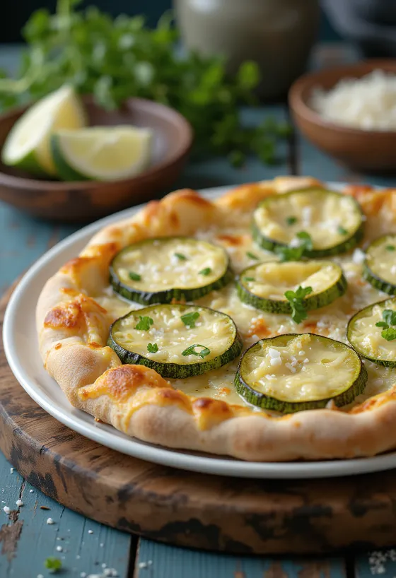 Pizza al Zucchini cu dovlecei și brânzeturi