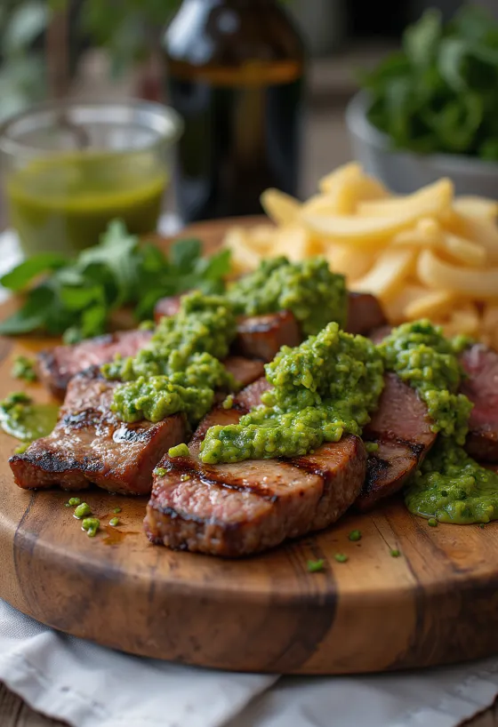 Churrasco steak servit pe tocător cu sos