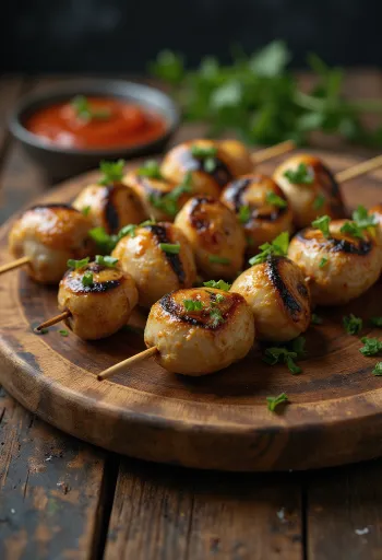 Satay de ciuperci, frigărui de ciuperci la grătar cu legume proaspete