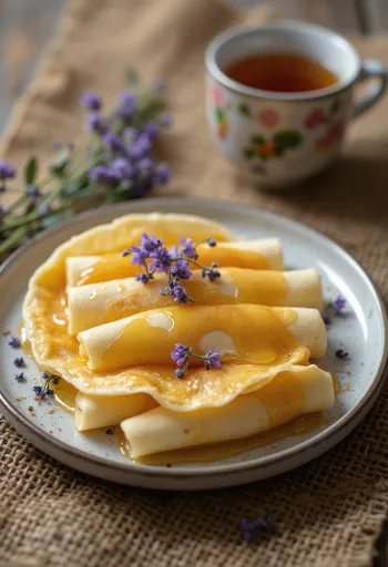 Clătite cu lavandă și miere servite