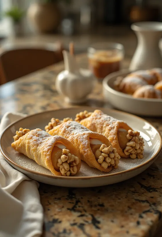 Cannoli cu alune și caramel servit