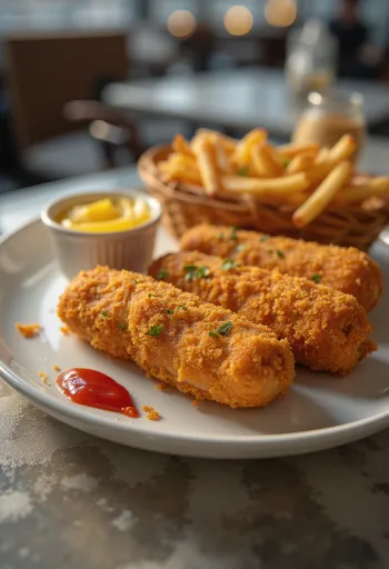 Crenvurști pane prăjiți auriu, serviți în crustă crocantă cu muștar proaspăt și ketchup.