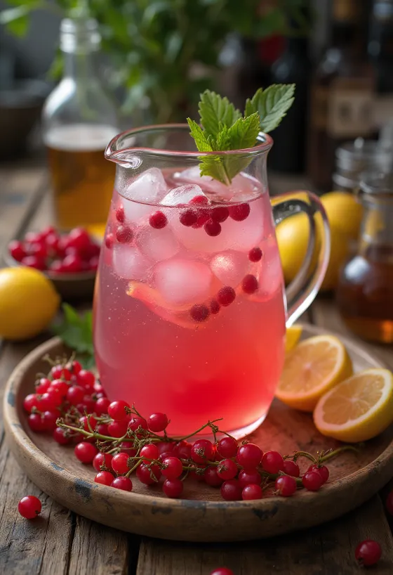 Limonadă cu coacăze roșii servită în pahar