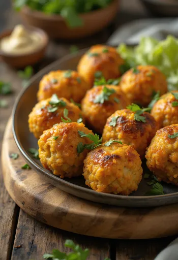 Kofta vegană cu năut, decorată cu pătrunjel proaspăt