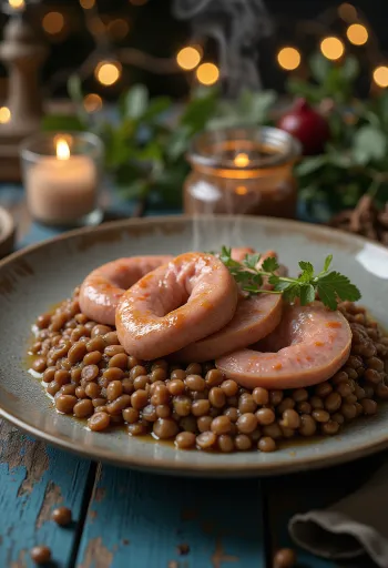 Cotechino, cârnat italian servit cu linte