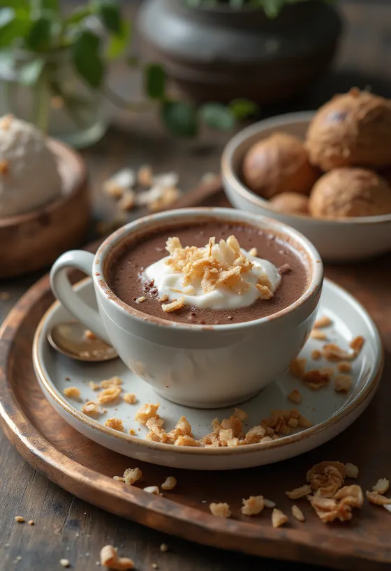 Băutură caldă de cocos proaspăt servită