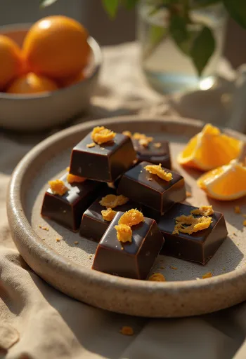 Ciocolată cu portocale servită pe o farfurie