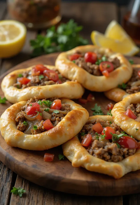 Sfiha, plăcintă arabă cu carne servită