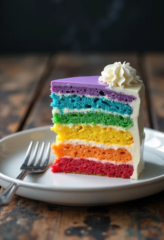 Tort curcubeu cu fondant alb și straturi interioare colorate