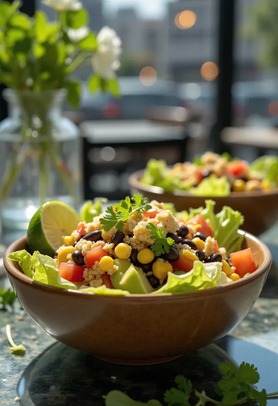 Salată taco vegană cu chipsuri tortilla și legume