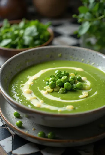 Supă cremă de mazăre cremoasă cu pătrunjel proaspăt