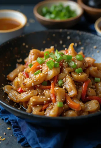 Stir-fry de crocodil servit cu orez și legume