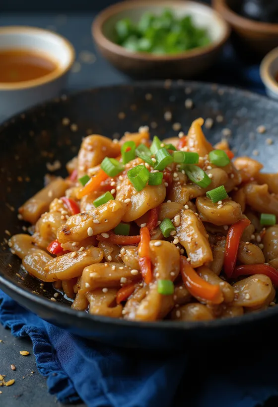 Stir-fry de crocodil servit cu orez și legume