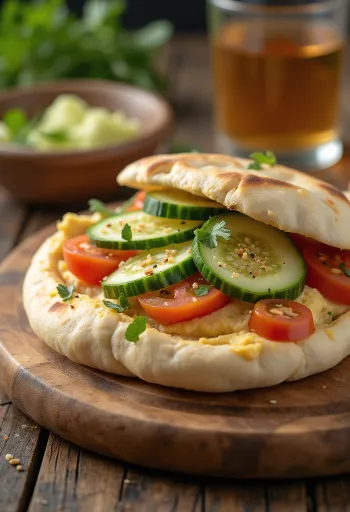 Pita cu hummus și legume proaspete