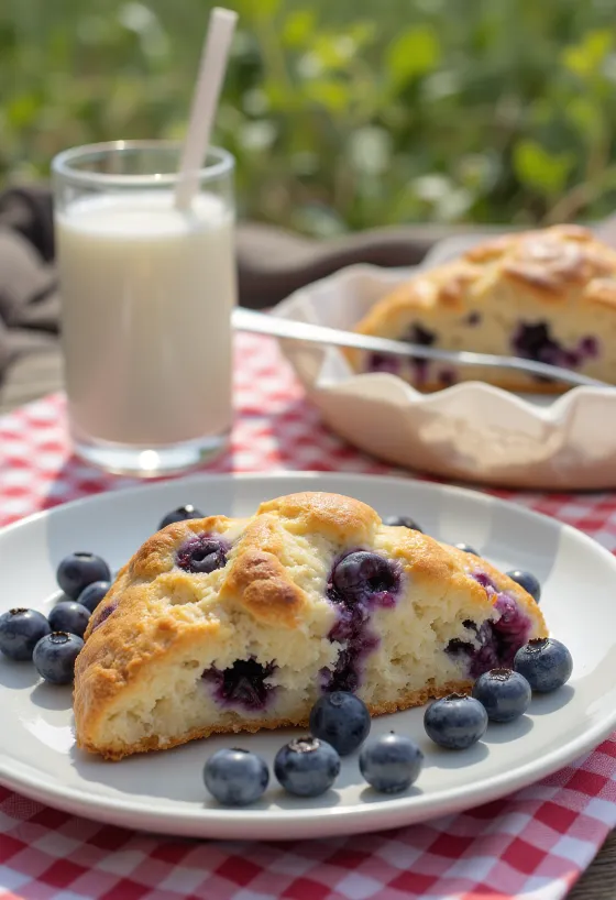 Scones cu afine, servite cu ceai proaspăt, moi și aurii