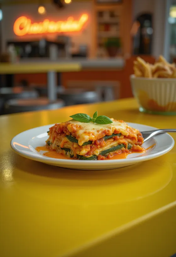 Lasagne vegană cu foi de dovlecel și sos de roșii cu linte