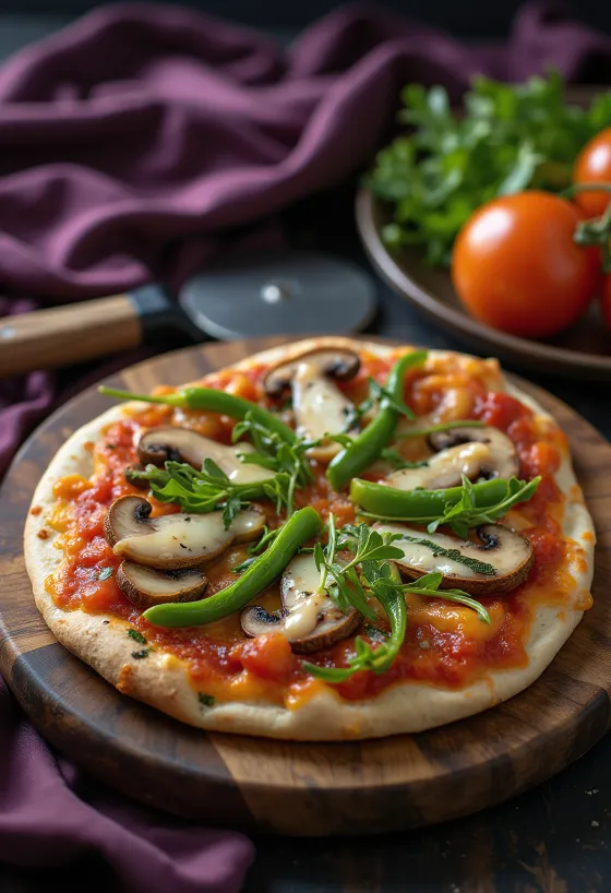 Pizza tortilla vegană cu legume proaspete și rucola