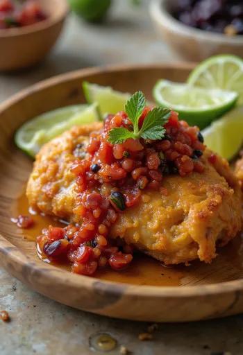 Ayam geprek, bucăți de pui crocant, servite cu chili și condimente proaspete