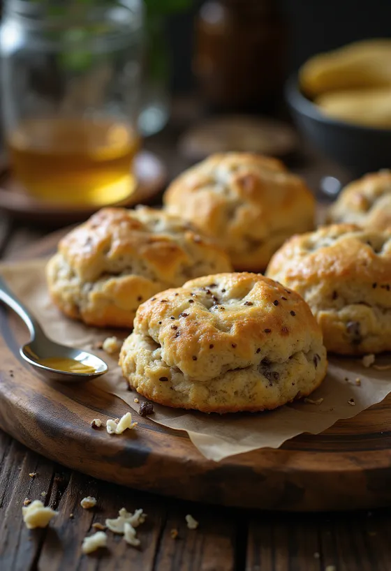 Scones cu semințe de chia și banane servite