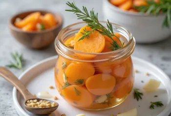 Escabeche de morcovi servit cu condimente proaspete