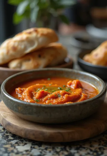 Sos Mojo picón roșu picant, servit cu ardei colorați bogați și condimente