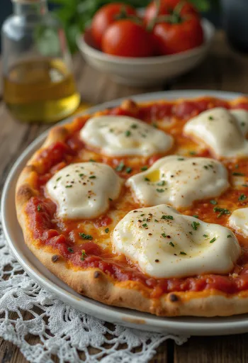 Pizza alla Mozzarella di Bufala cu mozzarella de bivoliță și busuioc