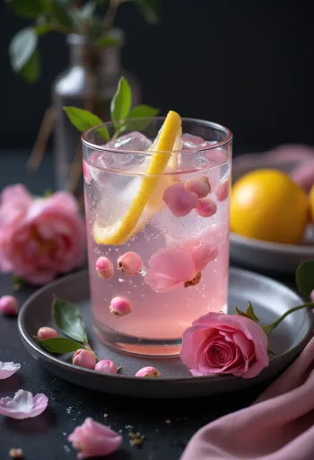 Limonadă cu apă de trandafiri servită în pahar