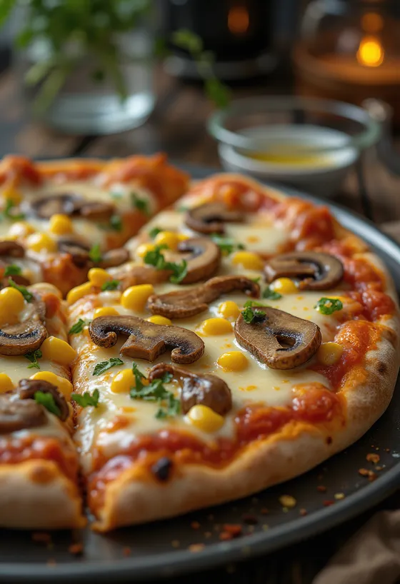 Pizza vegană cu brânză vegană și legume