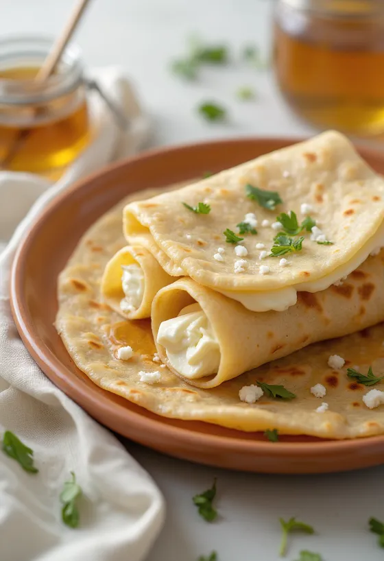 Chapati cu brânză de vaci, proaspăt copt, servit