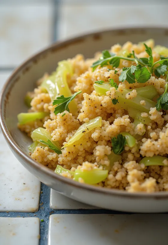 Bulgur picant cu varză creață servit