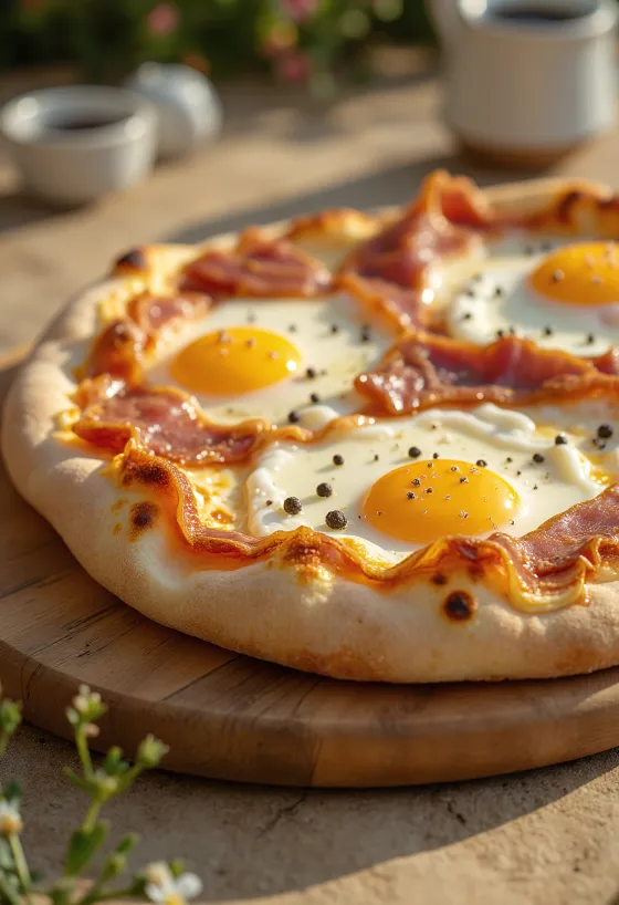 Pizza alla Pancetta e Uova cu pancetta și ouă