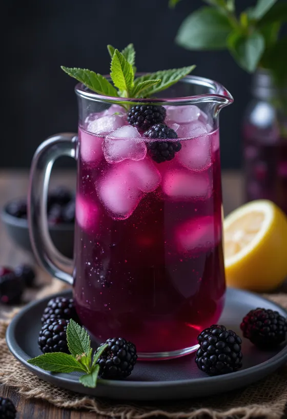Limonadă cu mure servită în pahar