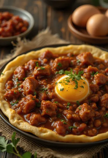 Doro Wat servit cu ou fiert și foi injera