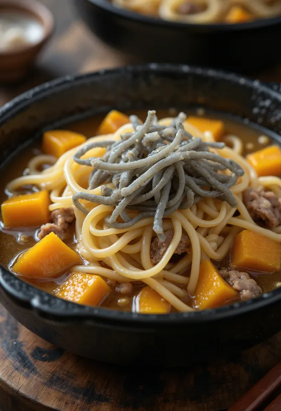 Hōtō cu konnyaku supă miso bogată cu tăiței și legume