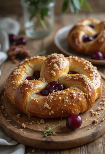 Covrigi cu mac și vișine serviți