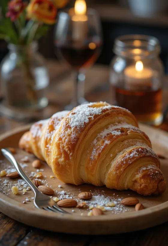 Croissant cu migdale proaspăt copt