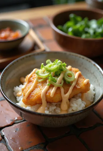Katsudon cu ton și maioneză, servit în sos bogat