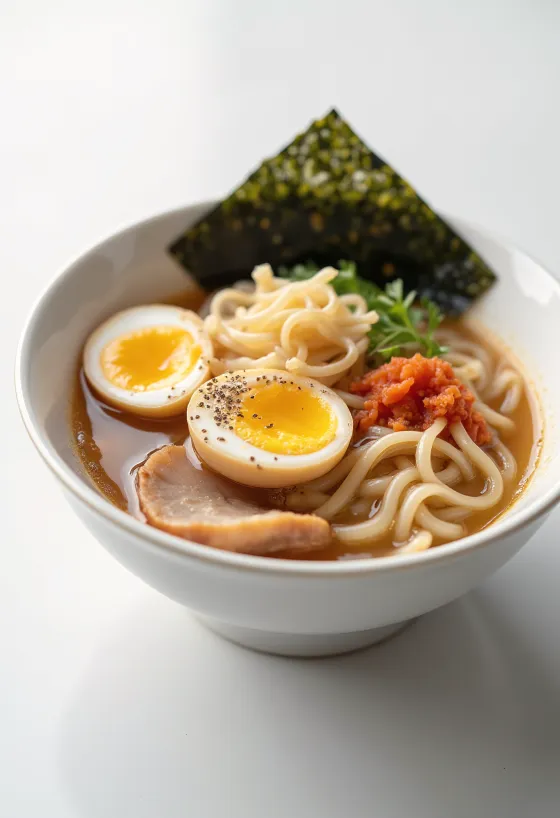 Kitakata ramen cu supă translucidă și paste groase