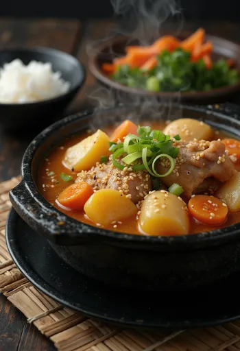 Supă picantă Gamjatang cu carne de curcan și cartofi