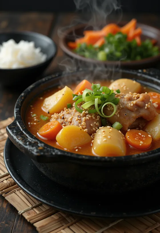 Supă picantă Gamjatang cu carne de curcan și cartofi