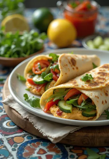 Wrap cu humus și castravete umplut cu legume proaspete
