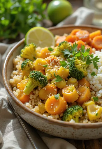 Buddha Bowl cu curry de legume servit