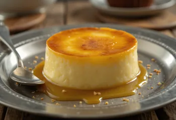 Flan cu lapte, servit în sos de caramel