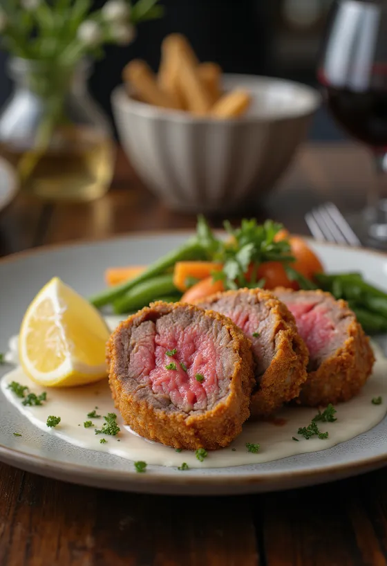 Mușchi de vită pane servit în crustă crocantă